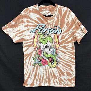 Poison Band T-Shirt Mens Large Tan Tie Dye Skull Snake Graphic Rock Tee Punk Emo